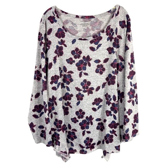 Lane Bryant Plus Size 22 24 Top Floral Side Hem Ruffle Purple‎ Gray Knit 1582 - Picture 1 of 10